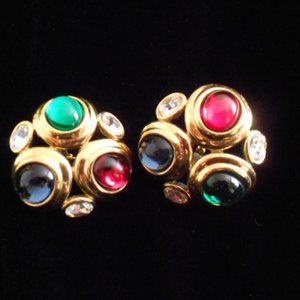 ** SOLD*** Jewels of India Cabochon Stones Clip Earrings by Monet